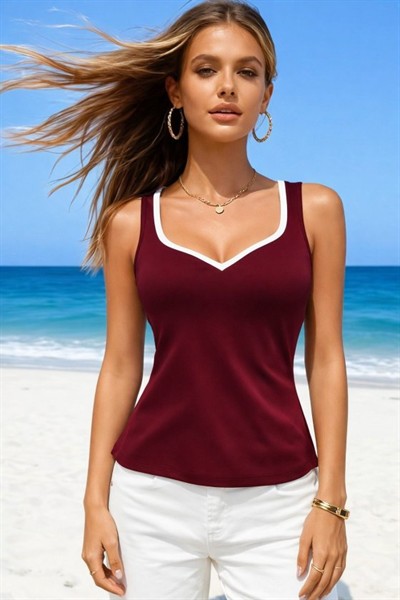 Kadın Askılı Kalp V Yakalı Dalgıç Bluz