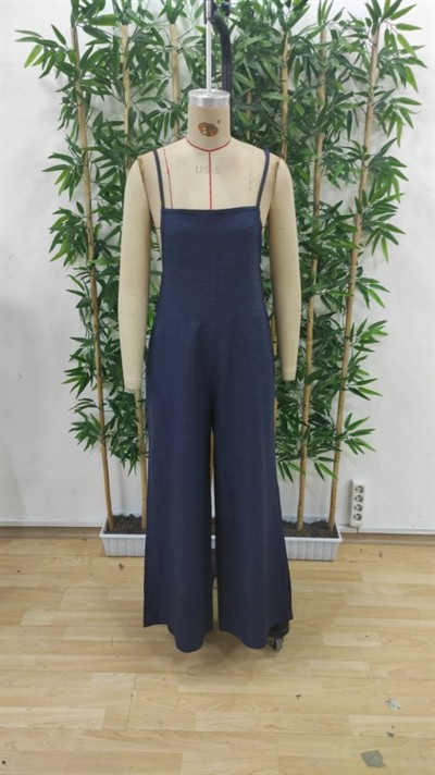 Kadın Askılı Yandan Fermuarlı Geniş Paçalı Valencia Tulum