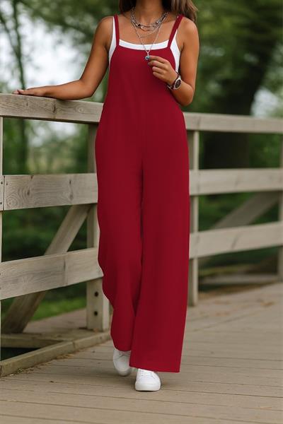 Kadın Askılı Yandan Fermuarlı Geniş Paçalı Valencia Tulum