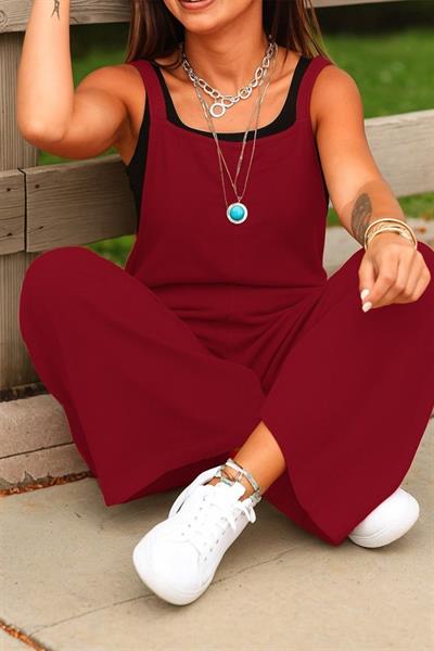 Kadın Askılı Yandan Fermuarlı Geniş Paçalı Valencia Tulum