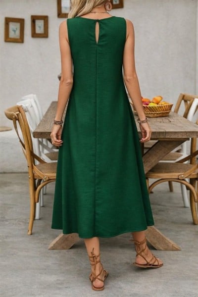 Kadın Askılı Yuvarlak Yakalı Kıloş Cepli Uzun Elbise