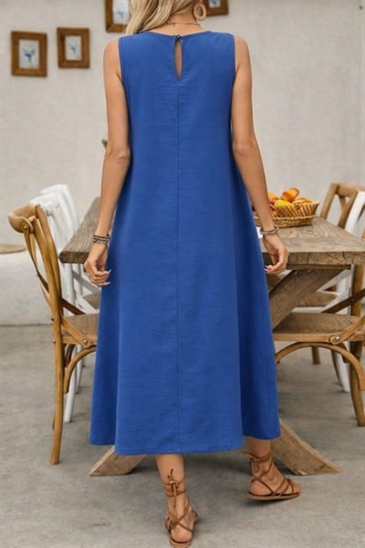 Kadın Askılı Yuvarlak Yakalı Kıloş Cepli Uzun Elbise