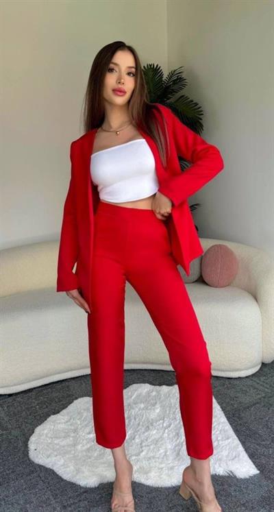 Kadın Atlas Kumaş Ceket Pantolon Takım