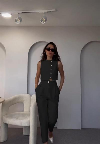 Kadın Atlas Kumaş Yelek Ve Pantolonfırsat ürün Ikili Takım