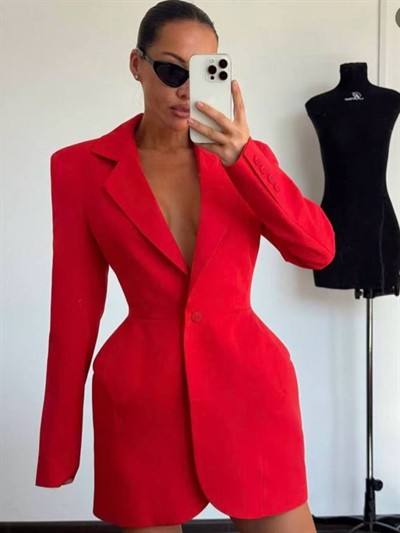 Kadın Atlas-dokuma Kumaş Ceket Elbise