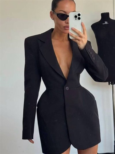 Kadın Atlas-dokuma Kumaş Ceket Elbise