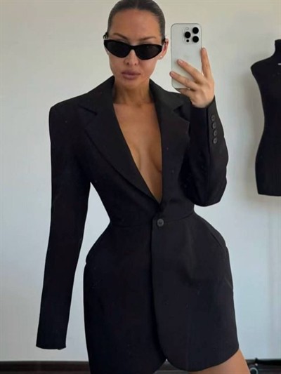 Kadın Atlas-dokuma Kumaş Ceket Elbise