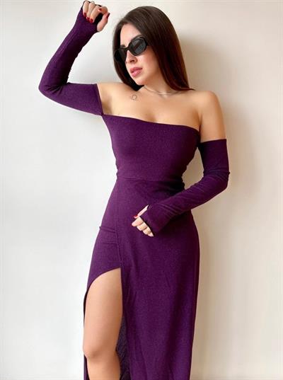 Kadın Bacak Dekolteli Staplez Kol Eldiven Detay Fırsat ürün Elbise