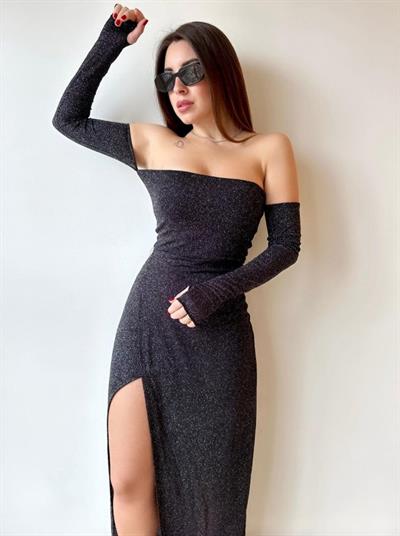 Kadın Bacak Dekolteli Staplez Kol Eldiven Detay Fırsat ürün Elbise