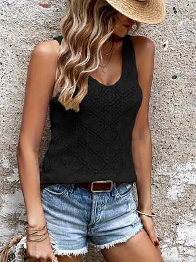 Kadın Baklava Desen Detaylı Kalın Askılı Triko Bluz