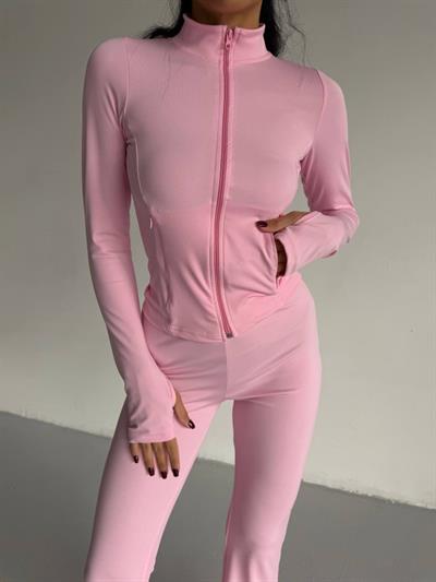 Kadın Balıkçı Yaka Cep Detaylı Ceket Ve Ispanyol Paça Spor Ikili Takım