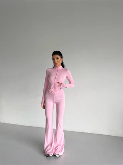 Kadın Balıkçı Yaka Cep Detaylı Ceket Ve Ispanyol Paça Spor Ikili Takım