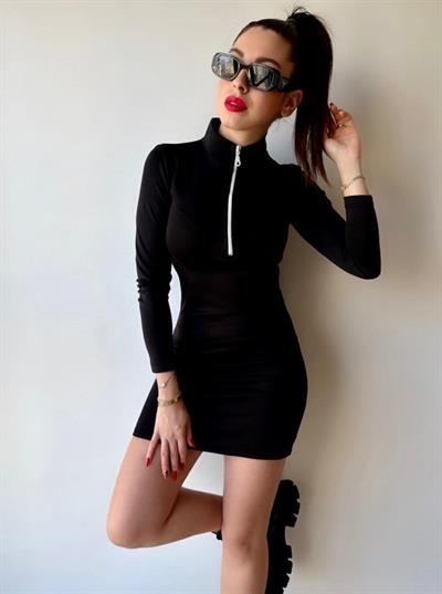 Kadın Balıkçı Yaka Fermuar Detay Mini Elbise