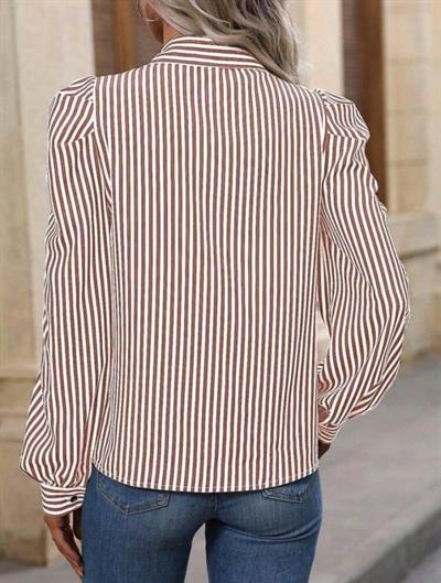 Kadın Balon Kol Pamuk Polyester Kumaş çizgili Gömlek