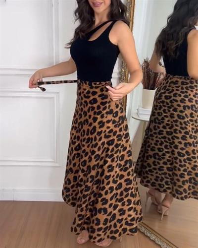 Kadın Belden Kuşaklı Desenli Süprem Etek