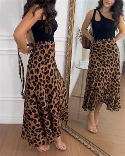 Kadın Belden Kuşaklı Desenli Süprem Etek