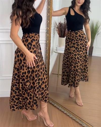 Kadın Belden Kuşaklı Desenli Süprem Etek