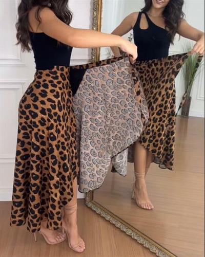 Kadın Belden Kuşaklı Desenli Süprem Etek