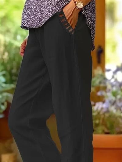 Kadın Beli Lastikli Bağcıklı Cep Ve Pantolon Ucu Güpür Detaylı Pantolon