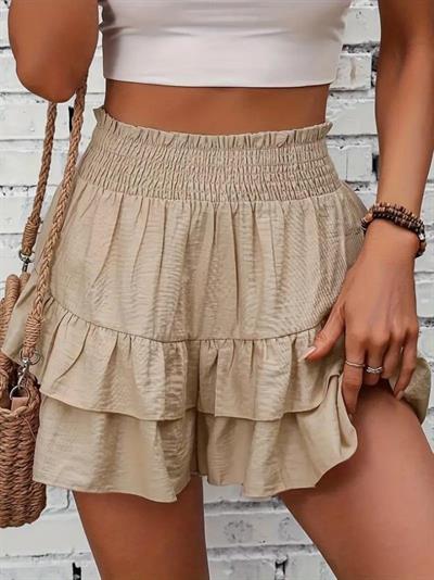 Kadın Beli Lastikli Eteği Fırfırlı Mini Etek