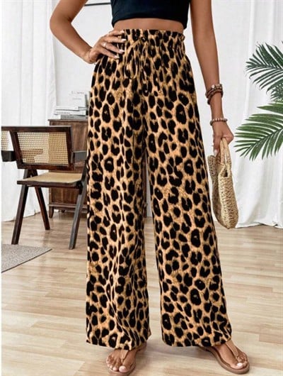 Kadın Beli Lastikli Leopar Desen Süprem Pantolon