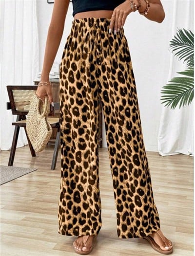 Kadın Beli Lastikli Leopar Desen Süprem Pantolon