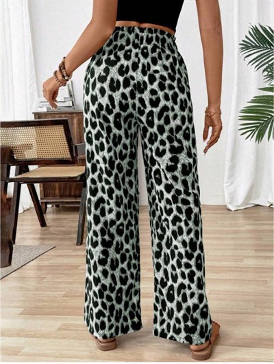 Kadın Beli Lastikli Leopar Desen Süprem Pantolon