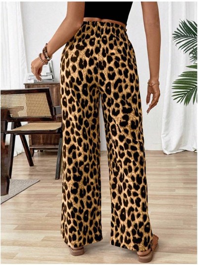 Kadın Beli Lastikli Leopar Desen Süprem Pantolon