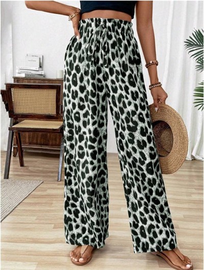 Kadın Beli Lastikli Leopar Desen Süprem Pantolon