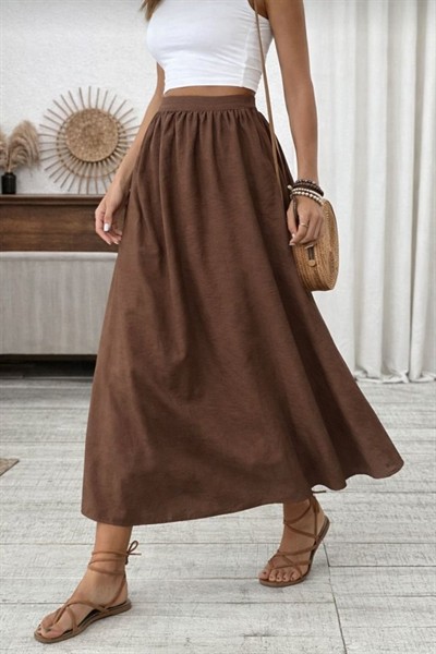 Kadın Beli Lastikli Paraşüt Kumaş Etek