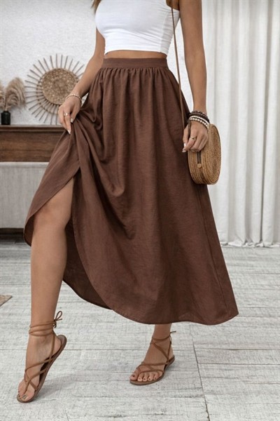 Kadın Beli Lastikli Paraşüt Kumaş Etek