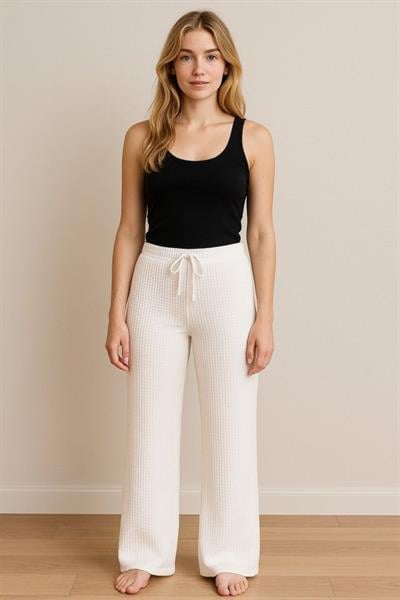 Kadın Beli Lastikli Pol Paça Pantolon