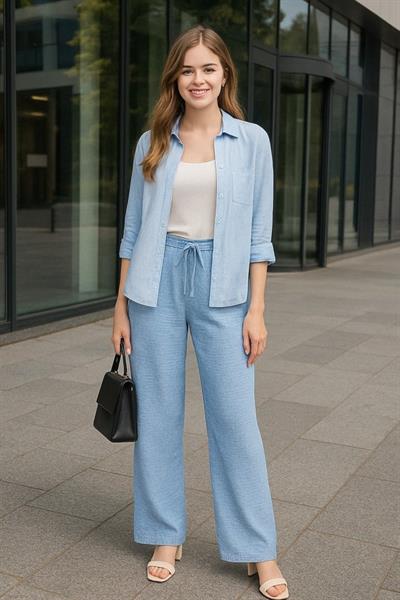 Kadın Beli Lastikli Pol Paça Pantolon