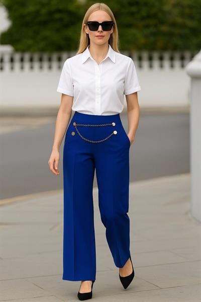 Kadın Beli Zincir Detay Ithal Krep Pantolon