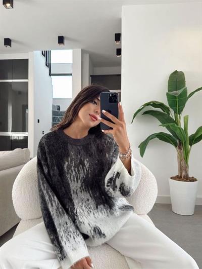 Kadın Bisiklet Yaka Fırça Desen Detay Oversize Yumoş Kazak