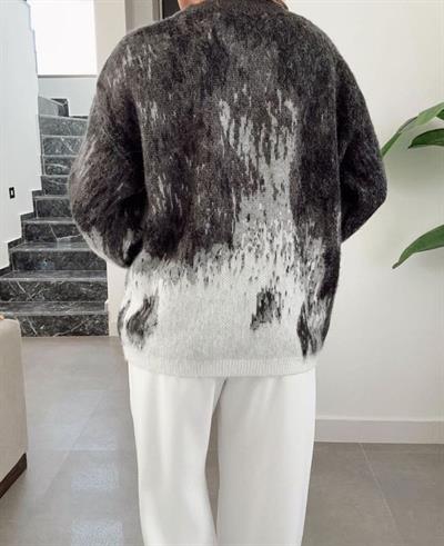 Kadın Bisiklet Yaka Fırça Desen Detay Oversize Yumoş Kazak