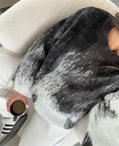 Kadın Bisiklet Yaka Fırça Desen Detay Oversize Yumoş Kazak