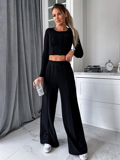 Kadın Bisiklet Yaka Ispanyol Paça Beli Lastikli Iki Iplik Kumaş Fırsat ürün Ikili Takım