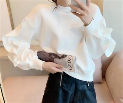 Kadın Bisiklet Yaka Kolları Volan Detay üç Iplik Kumaş Sweat