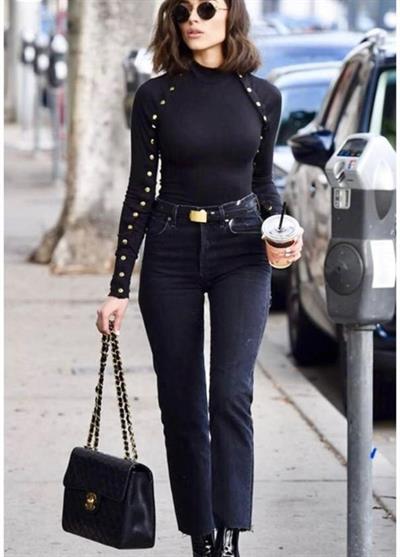 Kadın Bisiklet Yaka Kolları çıtçıtlı Kaşkorse Kumaş Bluz