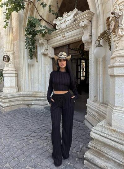 Kadın Bisiklet Yaka Parmak Eldiven Detay Gagari Kumaş Ikili Takım