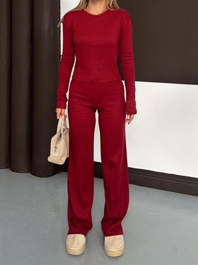 Kadın Bisiklet Yaka Parmak Geçme Detay Uzun Kollu Bluz Ve Pantolon Ikili Takım