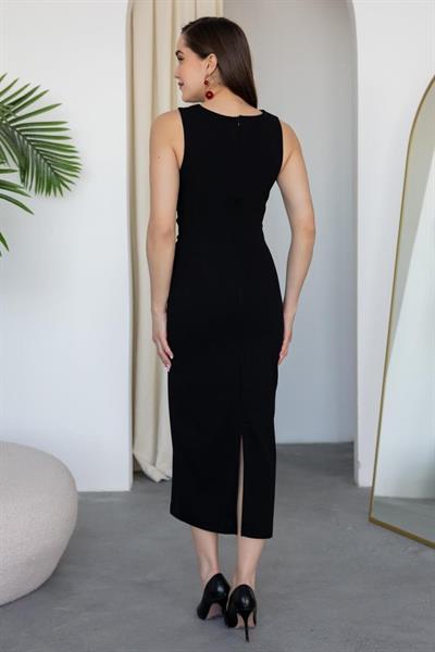 Kadın Bisiklet Yaka Sıfır Kol Bel Drapeli Kalem Elbise