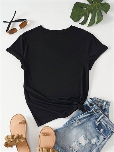 Kadın Bisiklet Yaka çiçekli Kiraz Baskılı Tişört