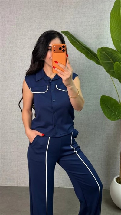 Kadın Biyeli Cep Detay Yelek Ve Pantolon Modal Kumaş Ikili Takım