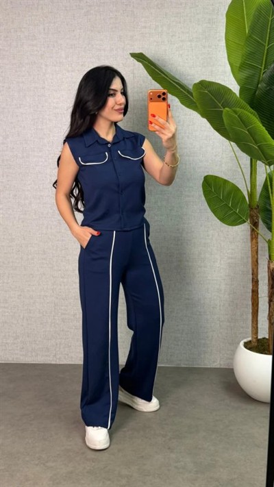 Kadın Biyeli Cep Detay Yelek Ve Pantolon Modal Kumaş Ikili Takım