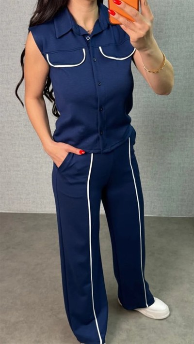 Kadın Biyeli Cep Detay Yelek Ve Pantolon Modal Kumaş Ikili Takım