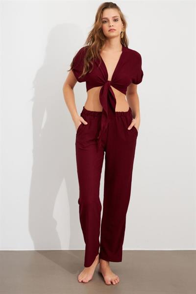 Kadın Bürümcük Kumaş Pantolonlu Takım