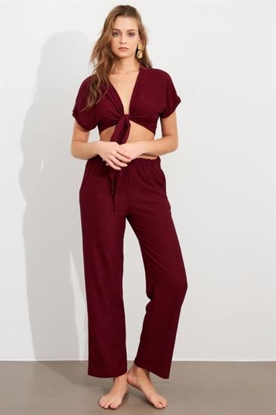 Kadın Bürümcük Kumaş Pantolonlu Takım