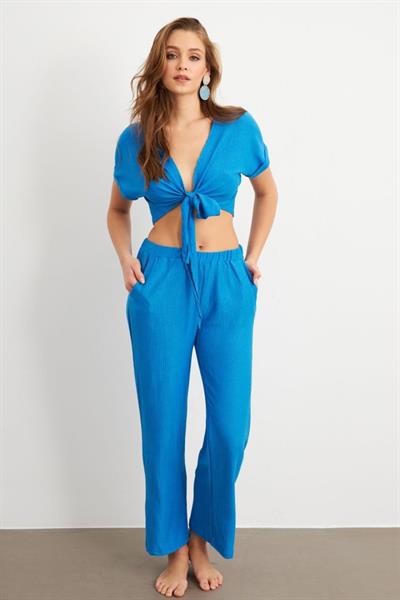 Kadın Bürümcük Kumaş Pantolonlu Takım